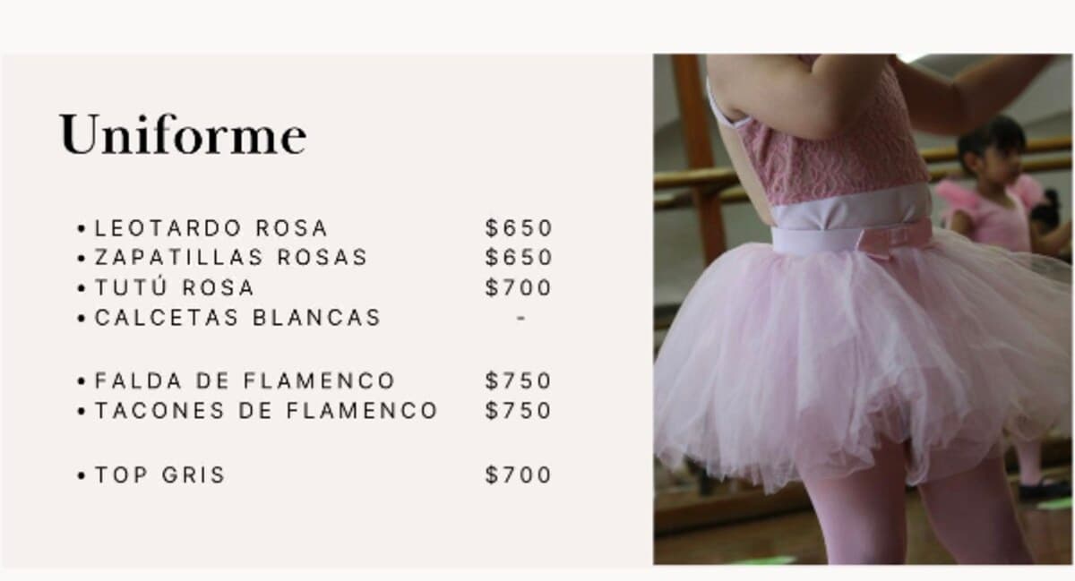 Lámina de precios del uniforme para Babies